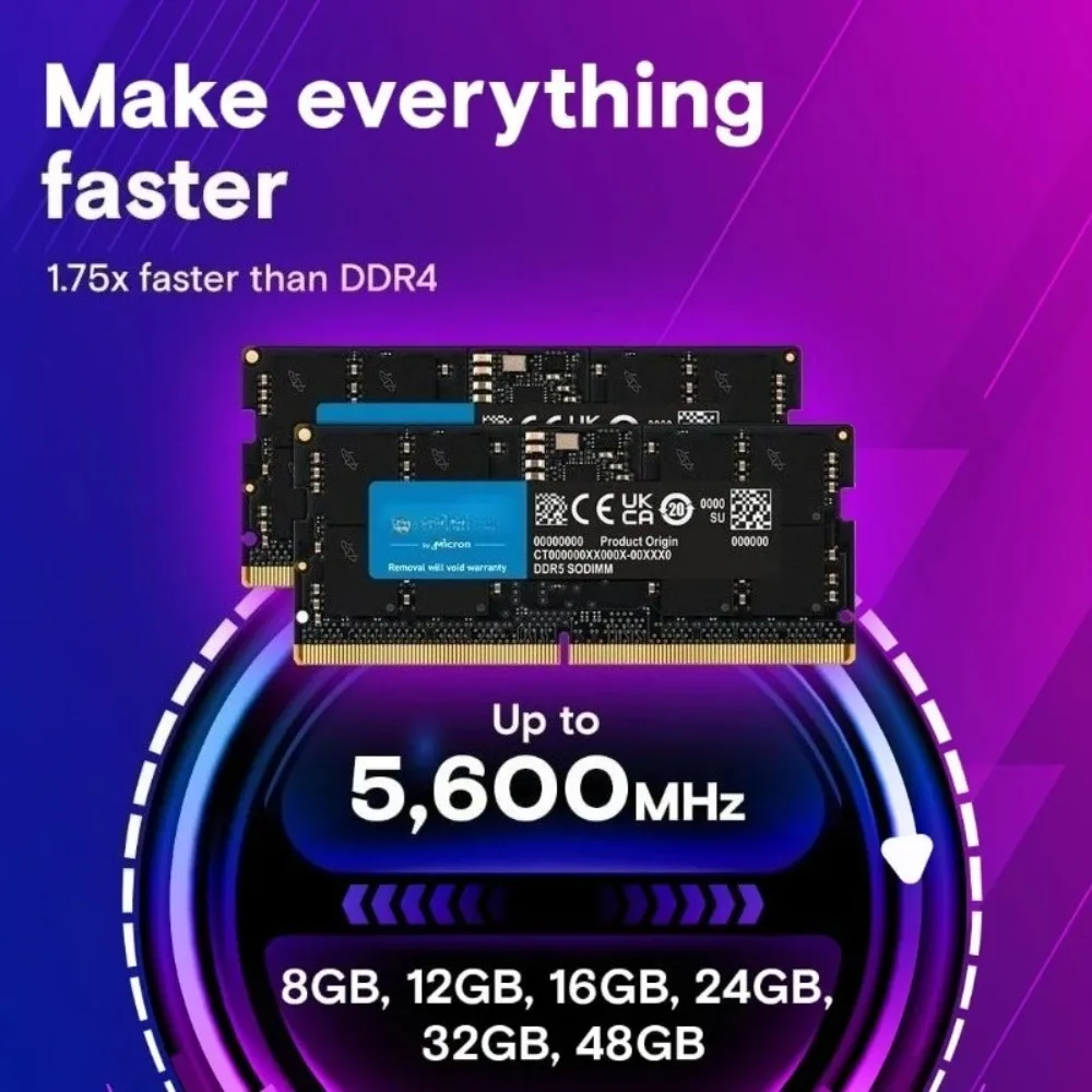 مجموعة ذاكرة الوصول العشوائي DDR5 سعة 64 جيجابايت (2 × 32 جيجابايت)، ذاكرة الكمبيوتر المحمول بدقة 4800 ميجاهرتز CL40 - SODIMM 262-Pin - متوافقة مع Intel Core عشرة - CT2K32G48C40 #3