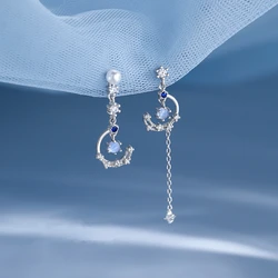 Korean New Light Luxury Zircon Moon Star Asymmetric Stud Earrings For Women Crystal Cloud Pearl Earring Girl Jewelry Gifts