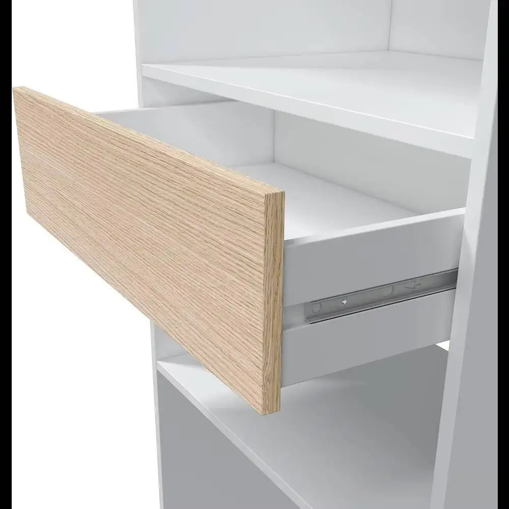 Armario 2 Barras, 4 Baldas e 1 Cajón, Vestidor Reversível, Acabado en Blanco Artik y Roble