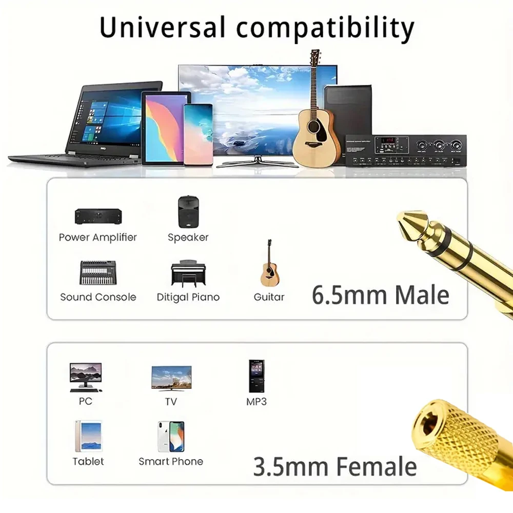 1/2 Pair 3.5mm Male to 6.35mm Female Adapter,Pure Copper 6.35mm Male to Female Connector For Microphone Amplifier Audio Headset