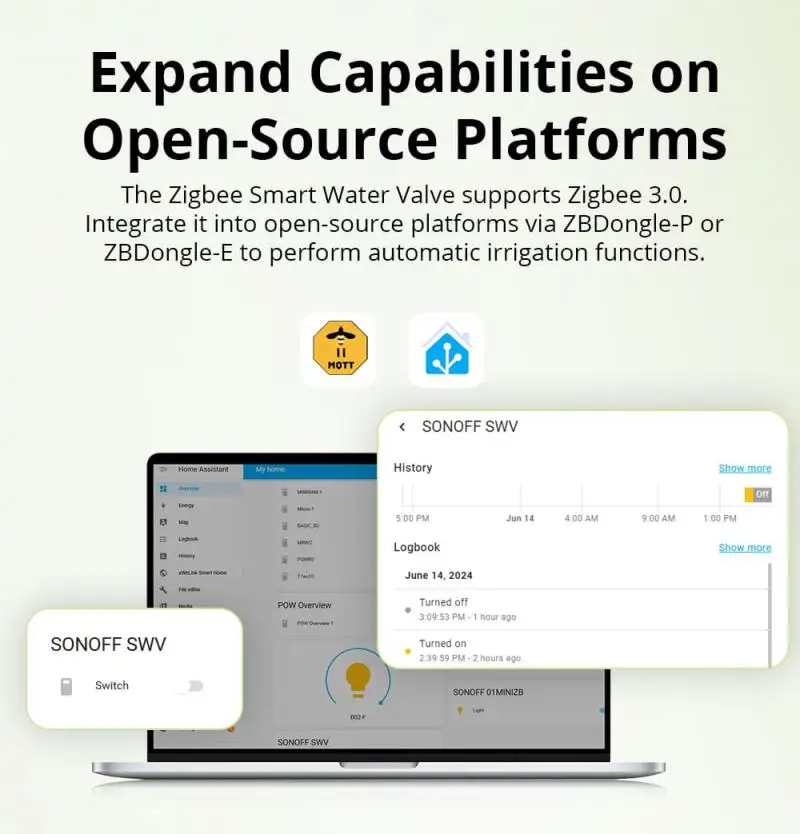 SONOFF SWV Zigbee katup air cerdas, pengendali keran irigasi tahan air, penyiraman otomatis melalui asisten rumah Zbbridge Pro