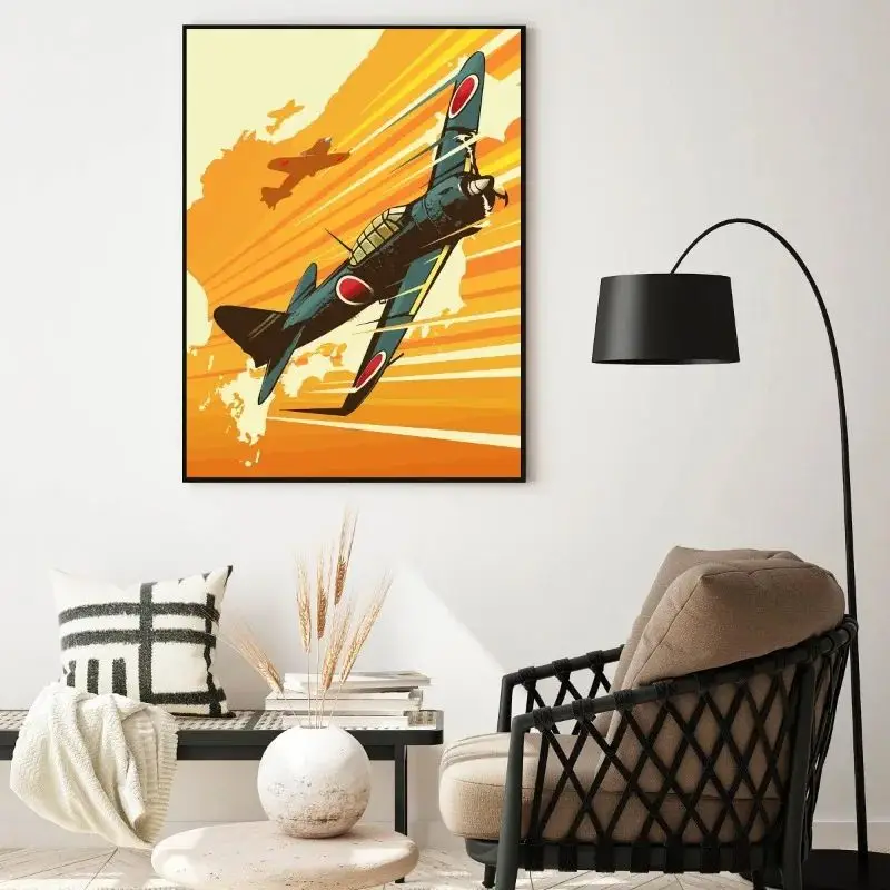 Vintage Fighter Jet Canvas Art Print F-22 Raptor SU-57 Felon Aviation Wall Decor Military Enthusiasts Living Room Man Cave Decor