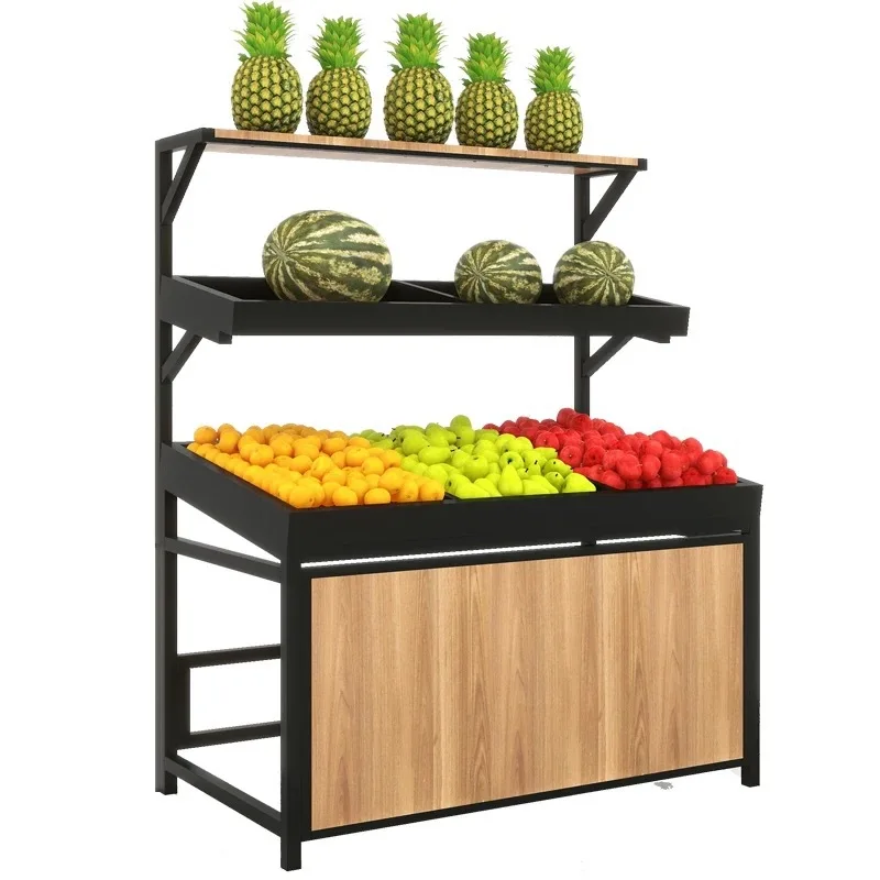Fresh supermarket fruit shelf display rack vegetable shelf fruit store frame steel wood and vegetable shelf commerci