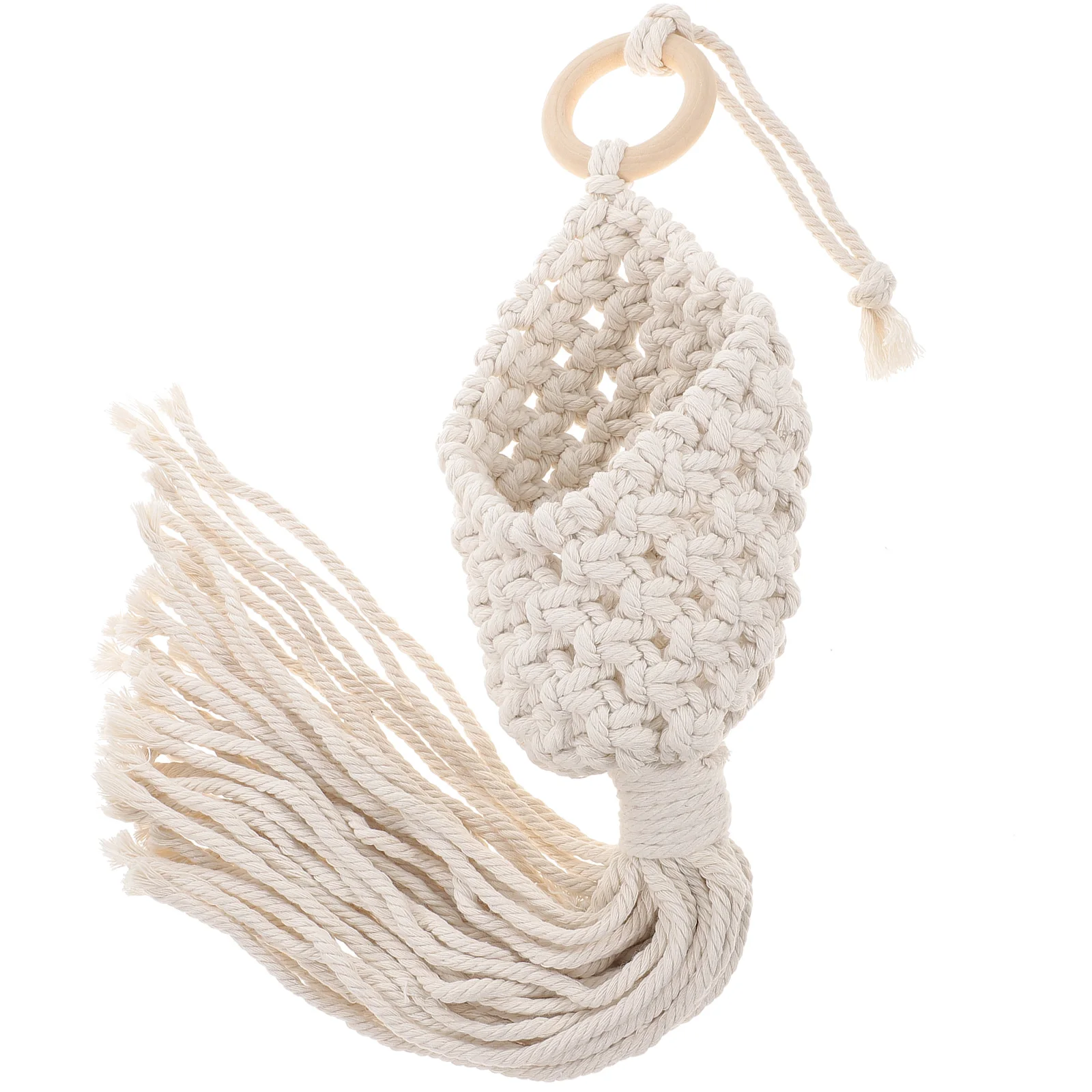 

Woven Hanging Basket Macrame Wall Mounted Net Bag for Fruits Vegetables Kitchen Storage Decor Bohemia Style Cotton Rope