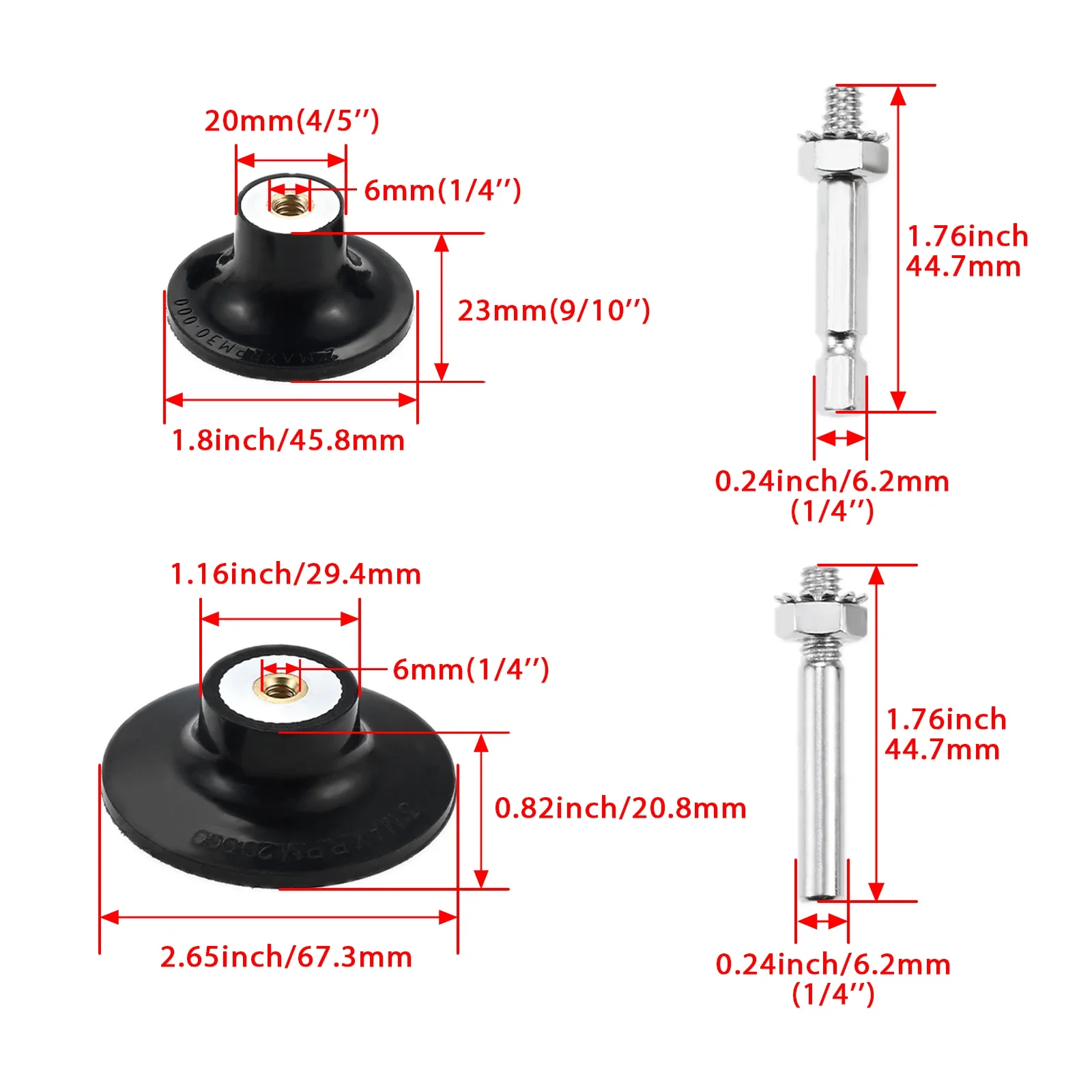 10 unids/set 2 pulgadas 3 pulgadas soporte de almohadilla de disco de cambio rápido con vástagos dobles hexagonales redondos de 1/4 "para amoladora lijado pulido