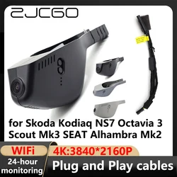 ZJCGO 4K Wifi 3840*2160 Car DVR Dash Cam Camera Video Recorder for Skoda Kodiaq NS7 Octavia 3 Scout Mk3 SEAT Alhambra Mk2