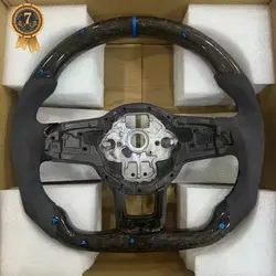 For VW Golf MK7 7.5 GTI R Polo Blue Stitching Alcantara Carbon Fiber Blue Back Label RLINE Steering Wheel Assembly
