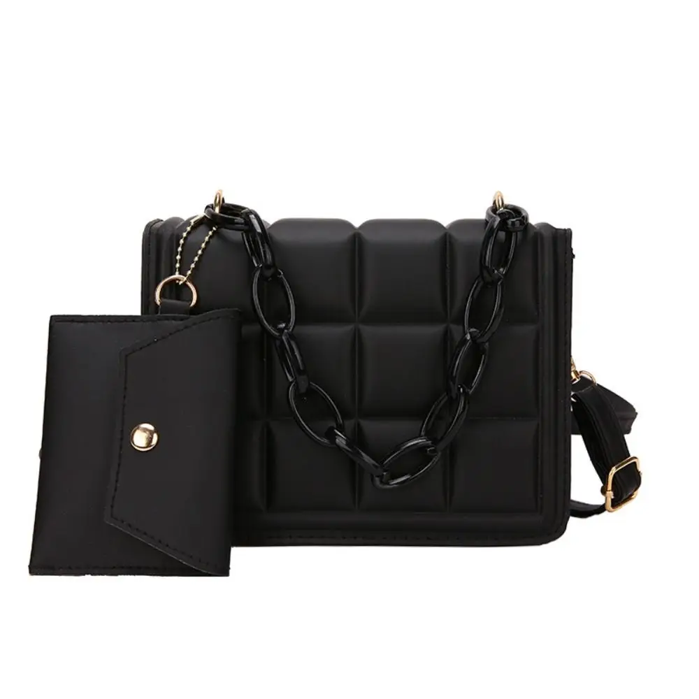 PU Leather Shoulder Bag New Minimalist with Thick Chain Crossbody Bag Black Small Square Bag Women Girls