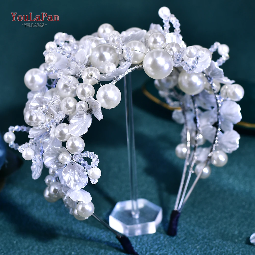 YouLaPan, diadema de cristal con perlas de lujo, tocados de boda hechos a mano para mujer, accesorios de joyería para cabeza de flor y perla HP809