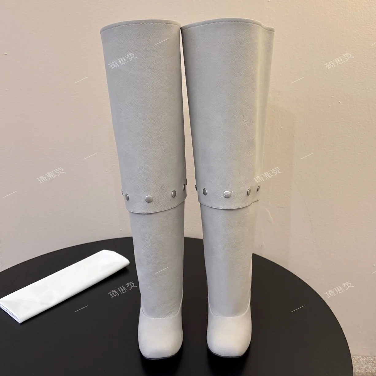 Multi-Wear Detachable Knee-High Boots 2026 Autumn New Arrival Retro Rivet Stiletto Square-Toe Riding Boots Sapato Feminino