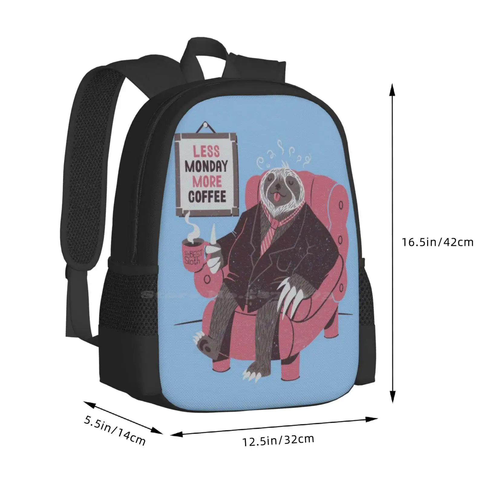 Lunedì modello design bagpack borse da scuola lunedì bradipo animali caffè amante del caffè carino divertente pigro personalizzato economico Tobias Fonseca