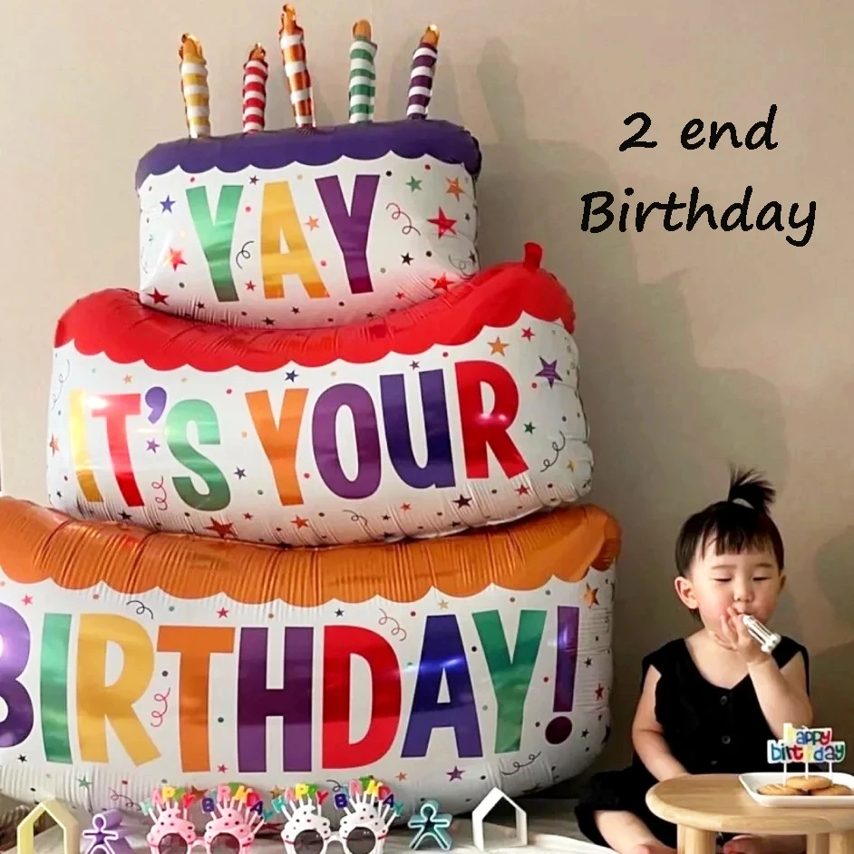 3-Layer It's Your Birthday Balloon Stripe Cake Candle Colored Foil Balloon Baby Shower Birthday Party Photo Props Decoration