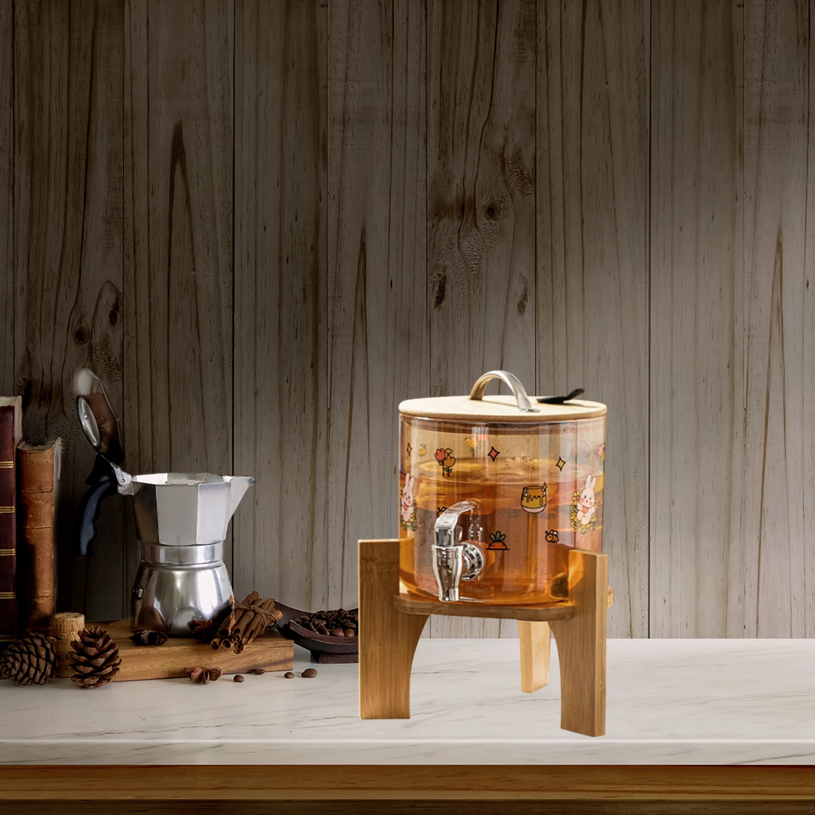 Bamboo Beverage Dispenser Stand Sturdy Drink Water Rack Strong Load Bearing Teapot Cold Kettle Holder Simple Design