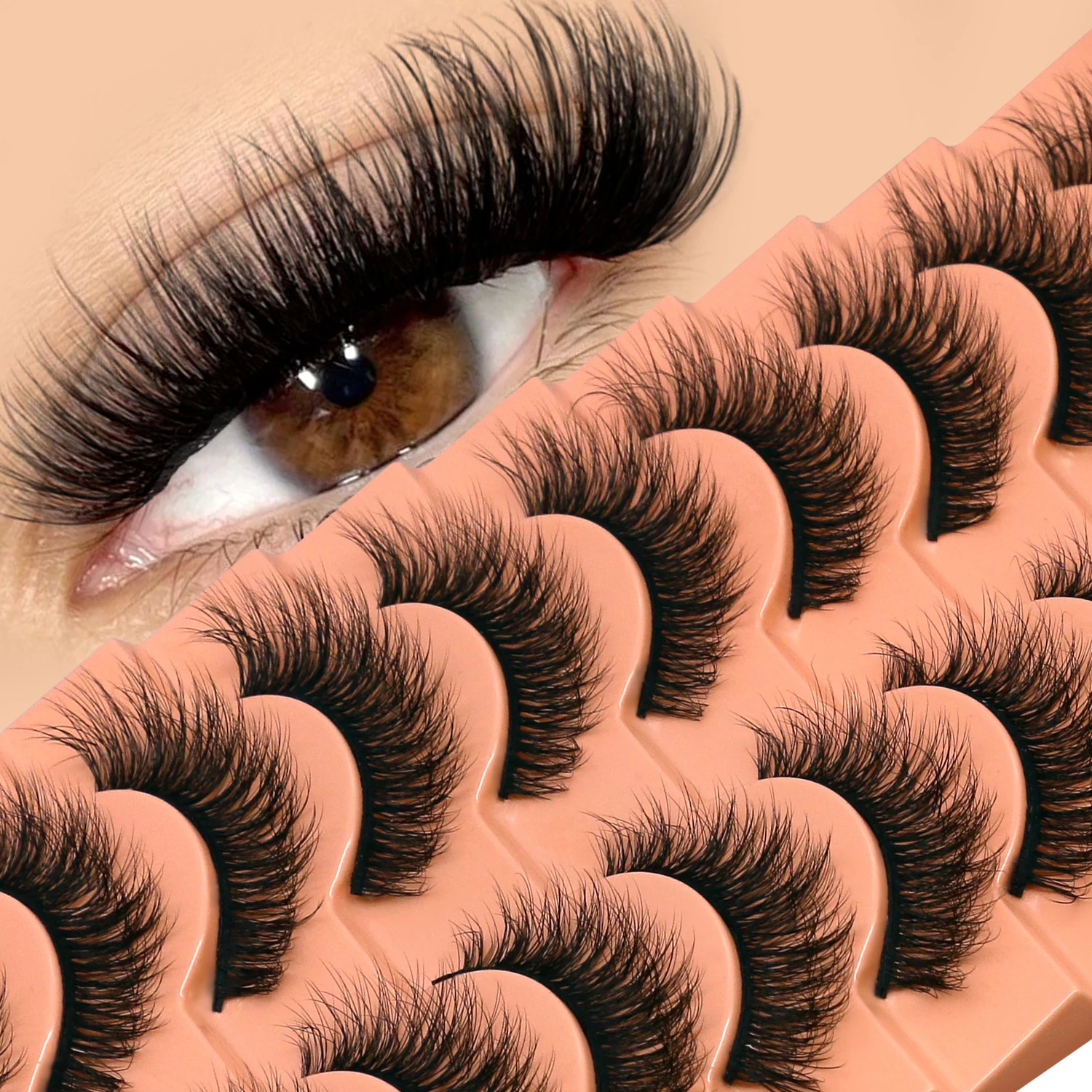 Lasvirey Flauschige, dicke falsche Wimpern, flauschige Katzenaugenwimpern, dramatisches Volumen, Vollstreifen-Wimpernverlängerung, künstliche Nerz-Wimpern, Make-up