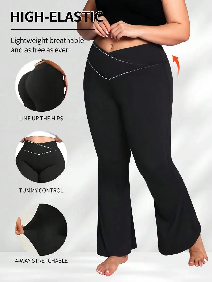 

Plus Size High Waist Flare Yoga Leggings Women Breathable 4-Way Stretch Black