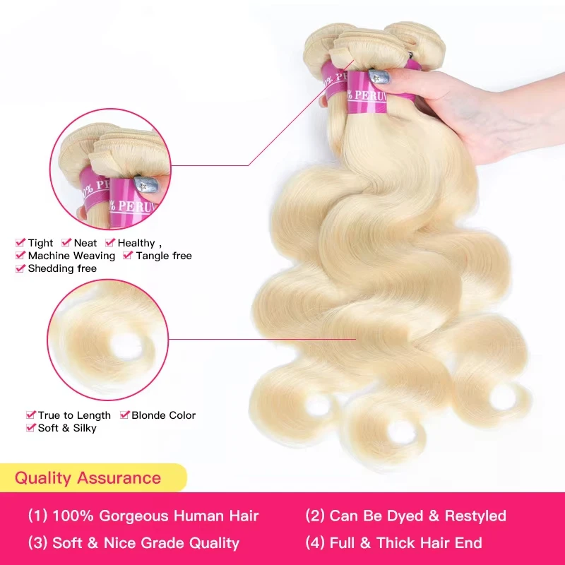 613 شقراء اللون نسج الشعر 1/3/4 حزم النسيج بيرو الجسم موجة شعر ريمي حزمة 8 - 40 بوصة 100% خصلة شعر بشرية للنساء #3