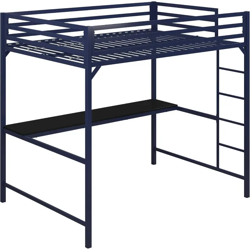 Metal Full Loft Bed with Desk, Blue child's bed