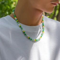 Salirco Bohemian Imitation Pearl Choker Necklace Fashion Colorful Acrylic Beaded Short Necklace Women's Trend Y2K Beach Jewelry