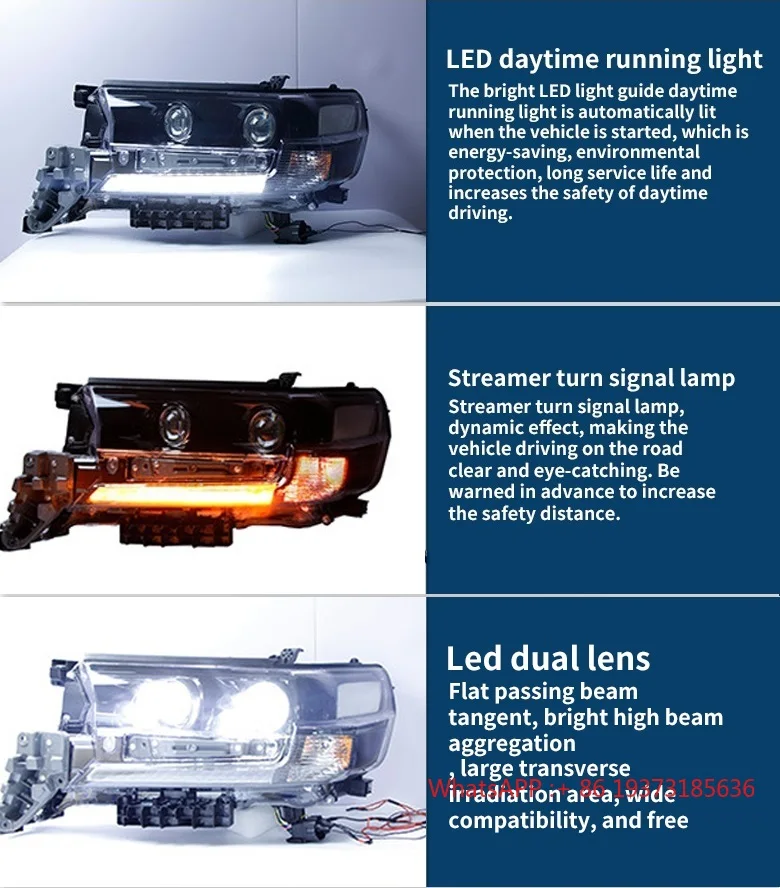 أحدث أنظمة إضاءة السيارات مصباح الرأس الأسود ترقية المصباح لاند كروزر LC200 FJ200 UZJ200 2016 #4