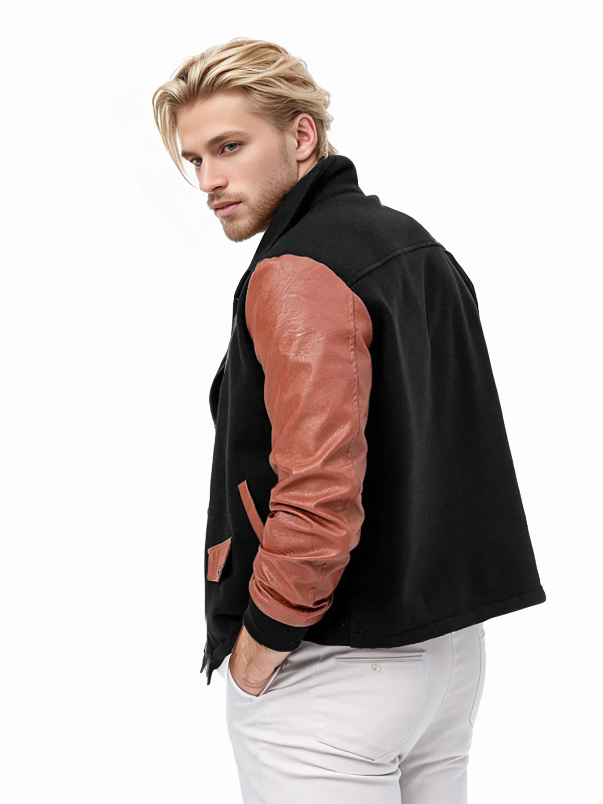 Autumn Men's PU splicing Jackets Fashion Men Stretwear Windbreaker Pilot Coats Men Sports Baseball Uniform Jacket Clothing