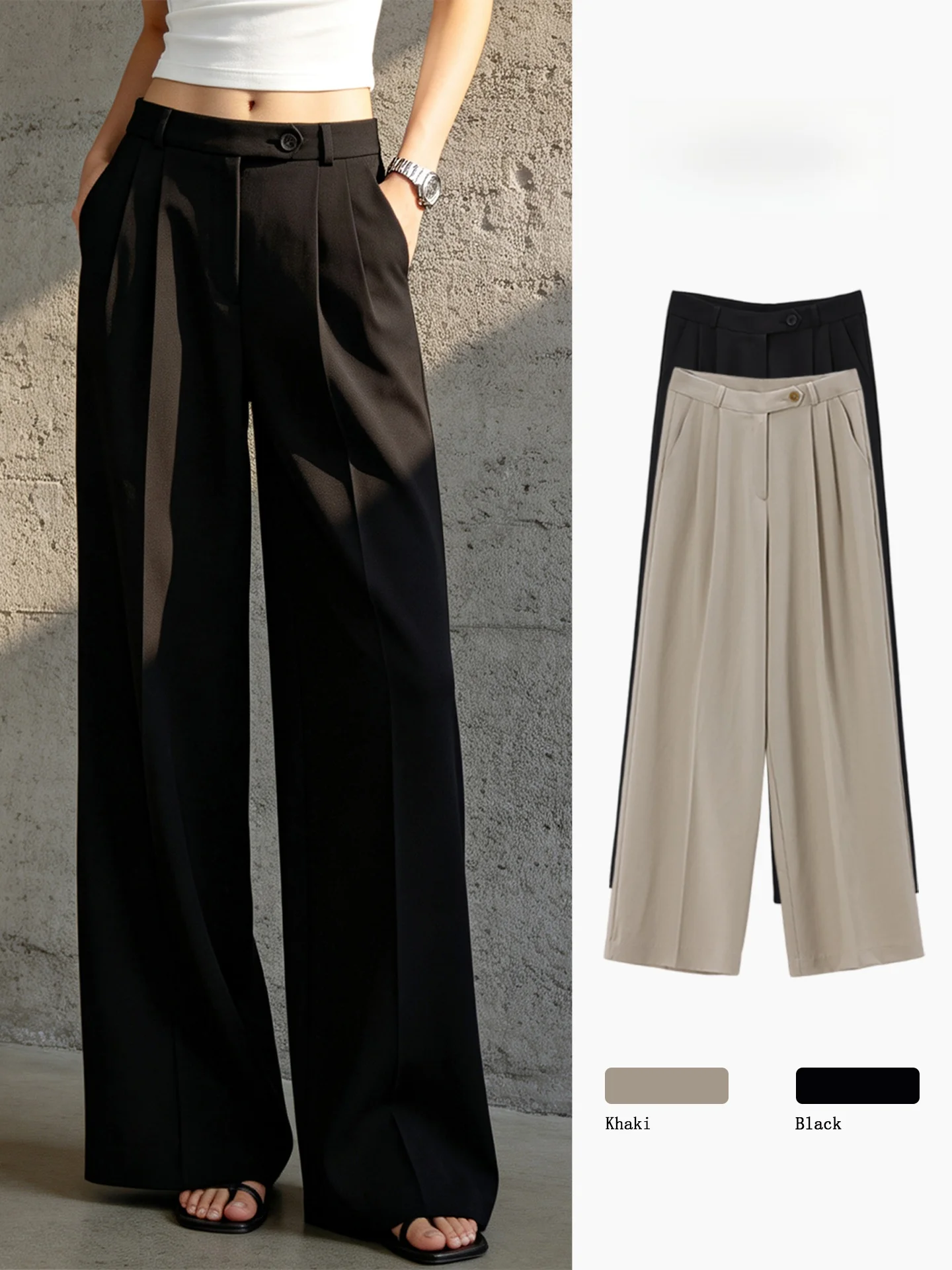 Black Wide Leg Suit Pants Women Summer New Thin High Waist Drape Casual Commute Slim Straight Tube Pants Casual Trousers