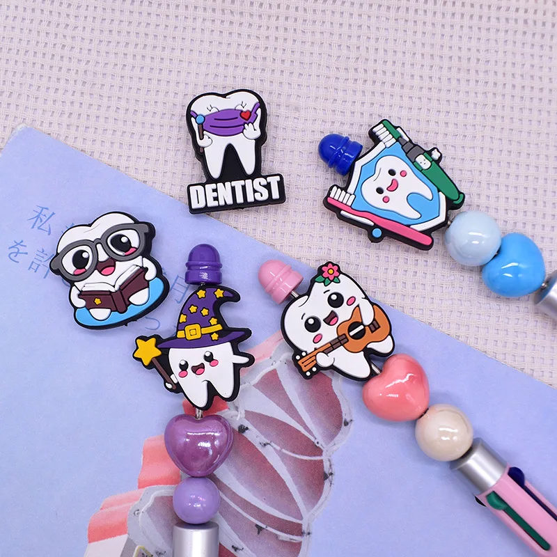 10PC DIY Tooth Soft  Beads Jewelry Connectors Phone Charm Keychain String Pen Beads Chain Clip Accessories Focus Beads Gift Toys