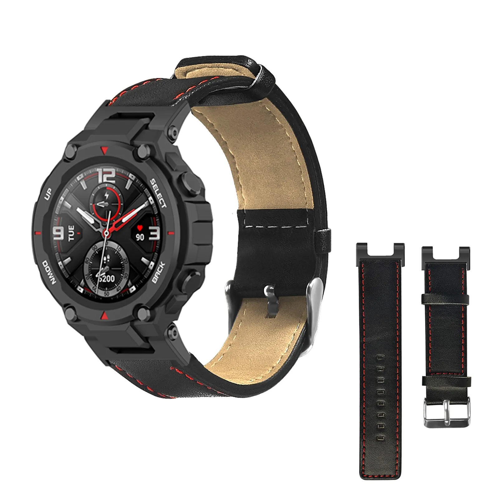 ل Huami Amazfit T-Rex/T-Rex برو الأحمر سيارة خط واحد الوجهين حزام من الجلد استبدال دعم الملحقات شحن مجاني