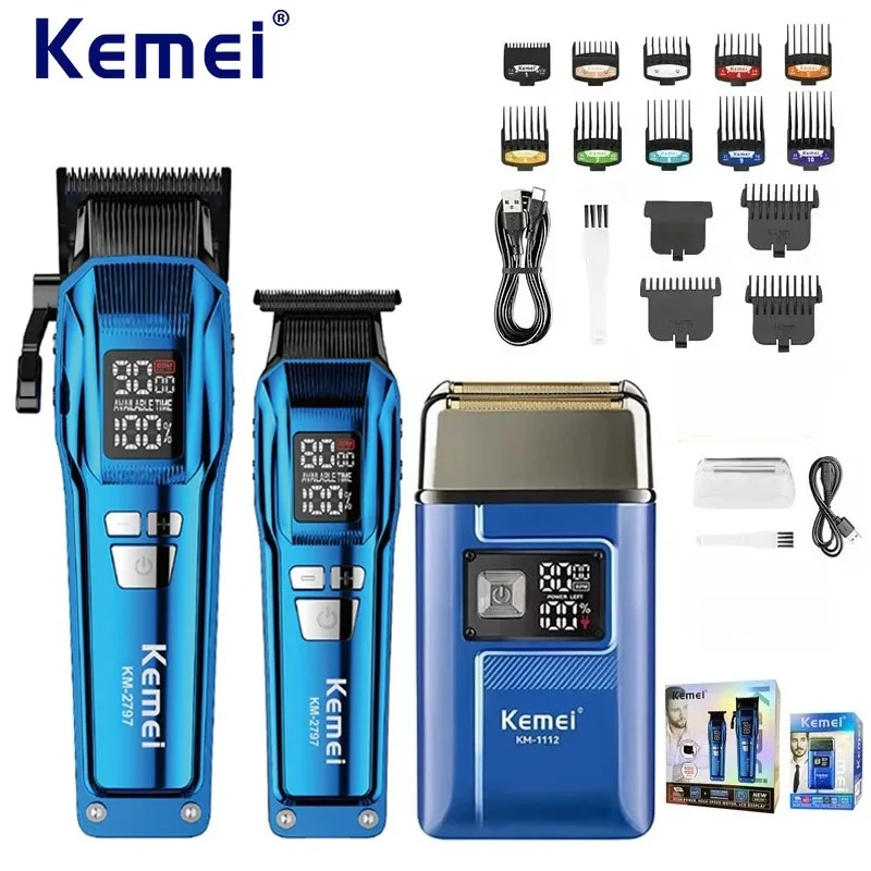 Kemei tondeuse à cheveux KM-2797 tondeuses à cheveux électriques rechargeables ensemble rasoir LCD KM-1112 Machine à raser sèche et humide Kit sans fil