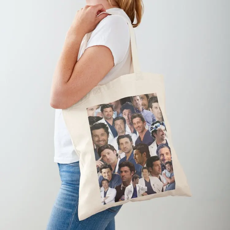 

Patrick Dempsey photo collage Tote Bag Canvas bag for women Women's shopping bag reusable grocery bags free delivery bags