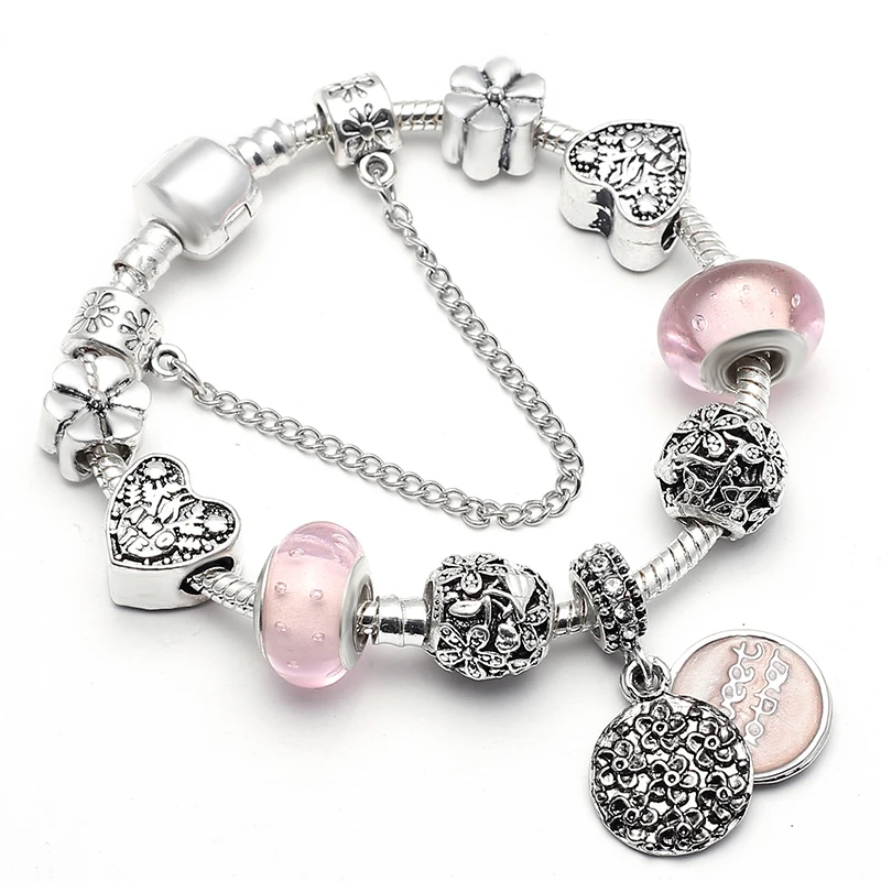 Silver Plated Charm Bracelet with Key Lock Pendant, Wedding Gift