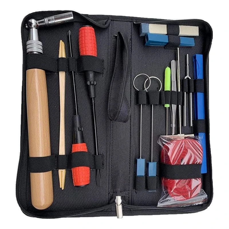 A99I-Professional Piano Tuning Kit 16Pcs Tuning Wrench Hammer Mute Tweezer Screws Tootz Fork Screwdriver Belt Clip For Beginners