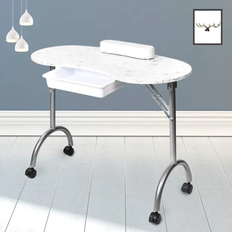 Portable Manicure Table Nail Desk Workstation with Arm Rest & Drawer Salon Spa Nail Equipment