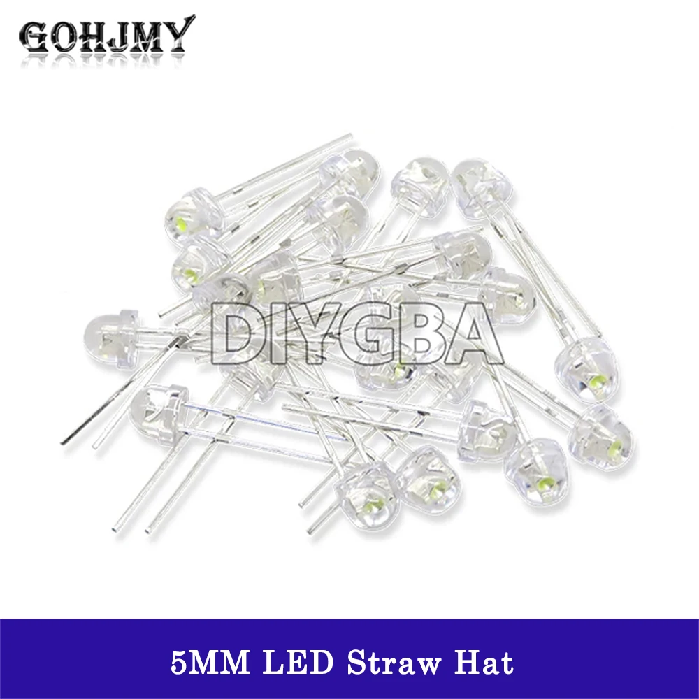 100PCS 5mm LED Diode Straw Hat White Red Green Blue Yellow Purple Light Transparent Light Emitting Diode GOHJMY