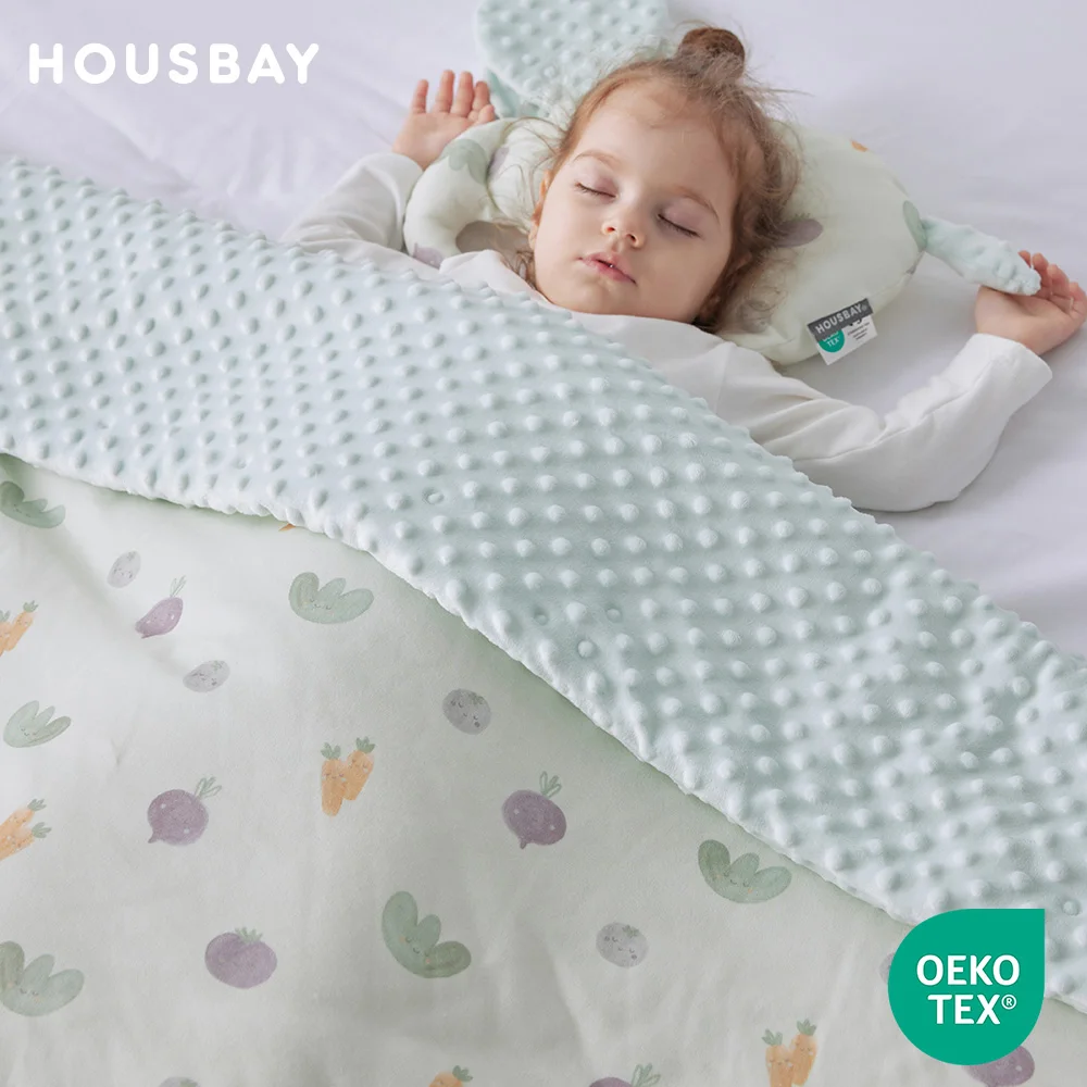 

120*150Cm Childern Comforter Autumn Winter Warm Doudou Blanket Velvet Patchwork High Quality Cotton Green Veggie Printed