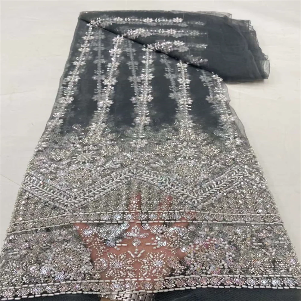 Tela africana nigeriana con lentejuelas para vestidos de novia, tejido elegante con bordado francés y cordones de cuentas de alta calidad, a la moda, 2024