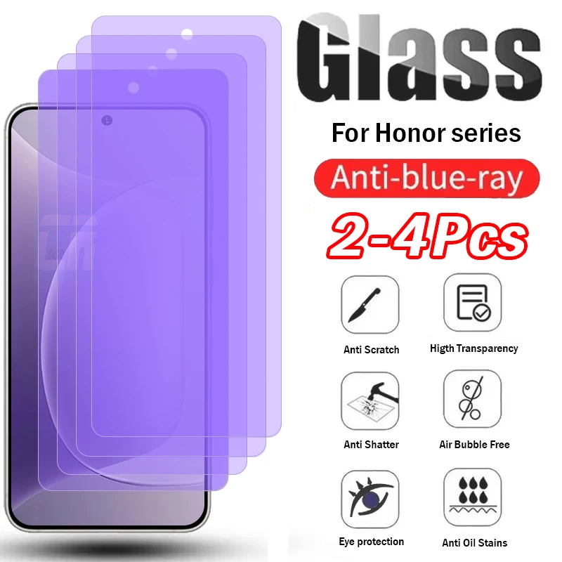 

2-4 шт. полное покрытие из закаленного стекла с защитой от синего света для Honor 300 200 90 GT 70 Lite X8c X8b X8a X9c Smart Screen Protector