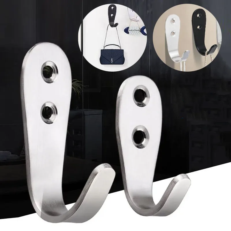 Wall coat hooks, 6 packs of black coat hooks, wall mounted single door hooks, big J metal hooks for kitchen, bedroom, bathroom