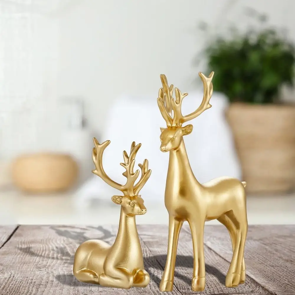 Creative Deer Desktop Ornament Modern Cute Christmas Deer Statue Sitting/Standing Position Exquisite Elk Home Decor
