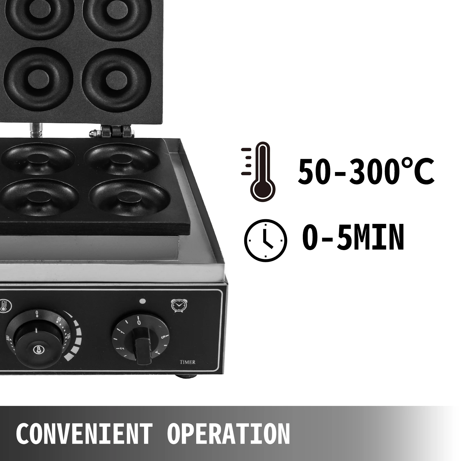 VEVOR Macchina di Ciambelle Commerciale da 1550W Macchina Per Donut Intervallo di Temperatura da 50-300 ℃ con Accessori di Pinza per Pane, Pennelli. Frullino per Uova