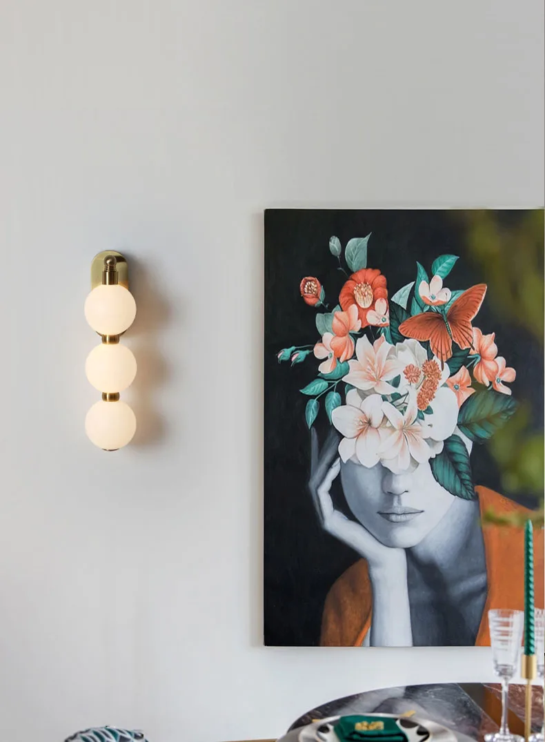 White Acrylic Ball Wall Lights Changeable Dimming Gold Metal