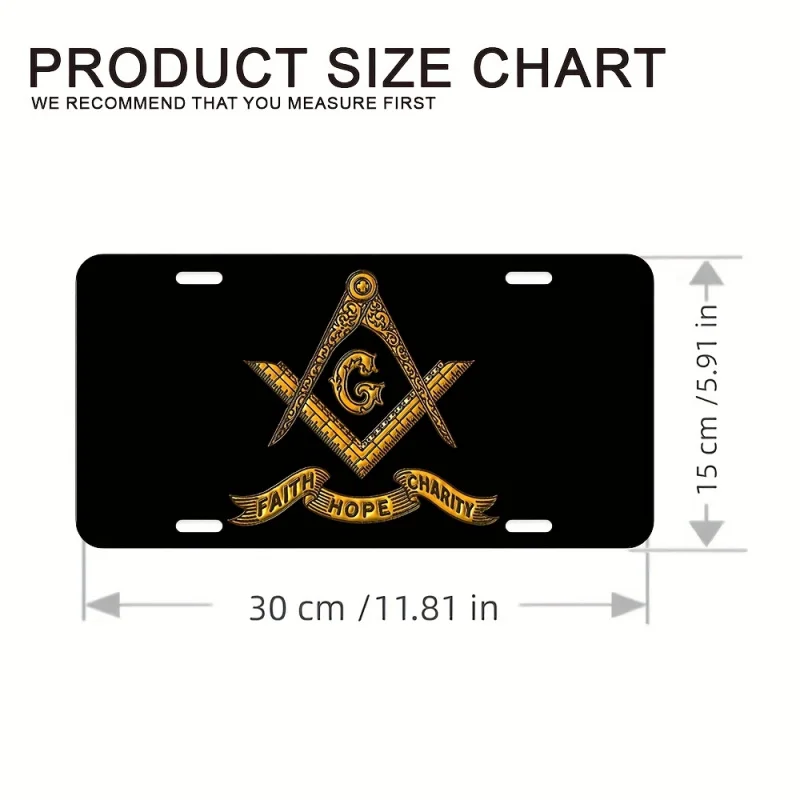ملصق حائط معدني ماسوني - ديكور منزلي من الألومنيوم مقاس 6 × 12 بوصة مع شعار "الإيمان والأمل والخيرية" - تصميم ذهبي وأسود #3