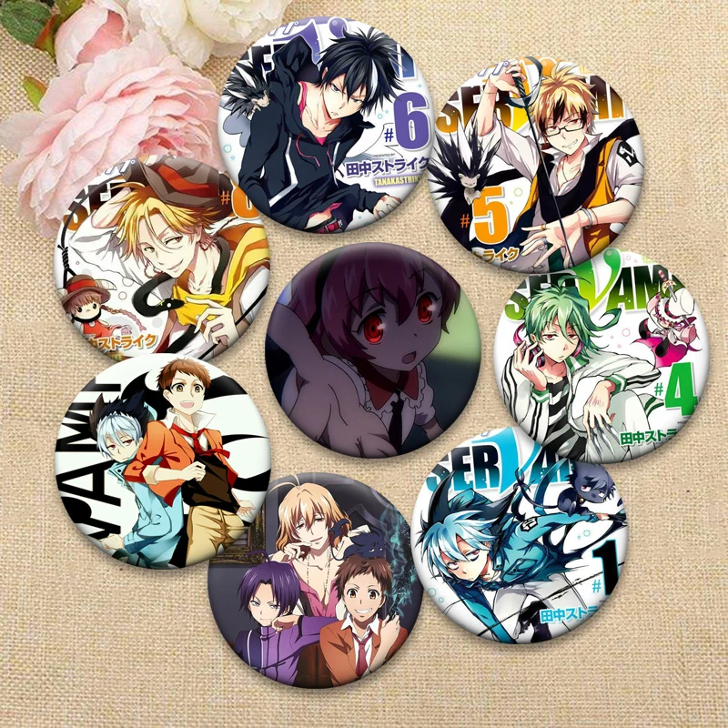 Anime Servamp Brooches Sleepy Ash,Alicein Mikuni Cartoon Badge Round Creative Comic Pins for Backpack Bag Ornament Accessorys