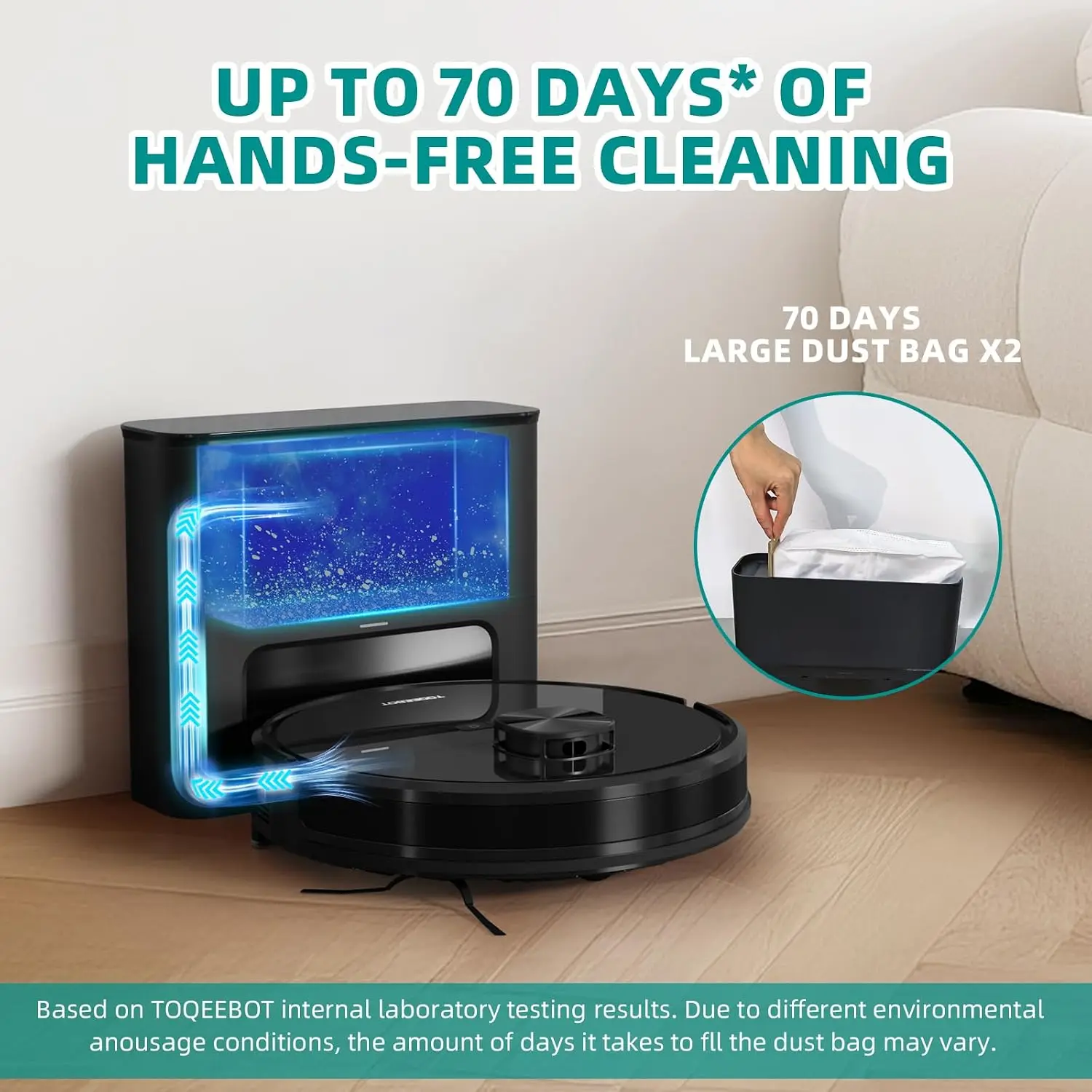 ^For Robot Vacuum Cleaner with Mop Self Emptying;「70 Days* Hands-Free 」2.5L Self Emptying Station,Lidar Navigation