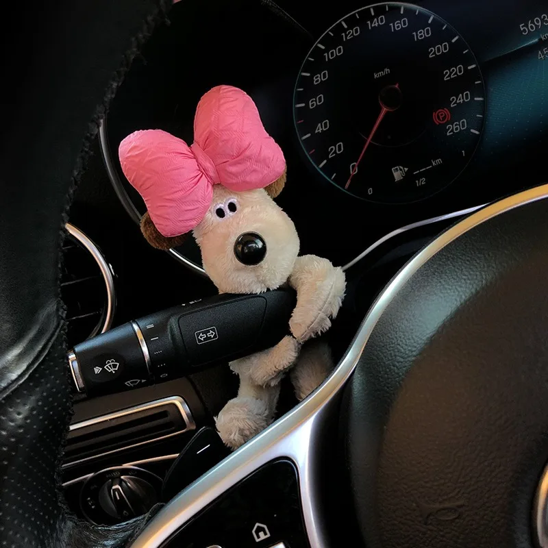 Plush Puppy Clutch Decoration Car Wiper Turn Signal Switch Ornaments kawaii Bowknot Dog Car Wiper Doll Auto Interior Accessories