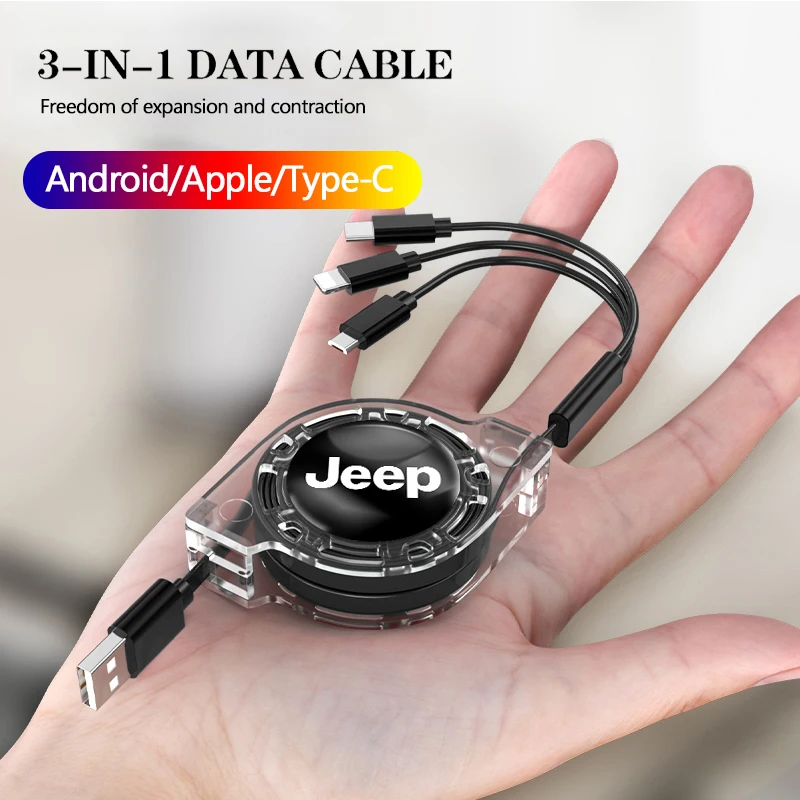 Interior do carro 3 em 1 carregador rápido cabo de dados usb acessórios para jeep renegade wagoneer avenger recon wrangler jk gladiador compa