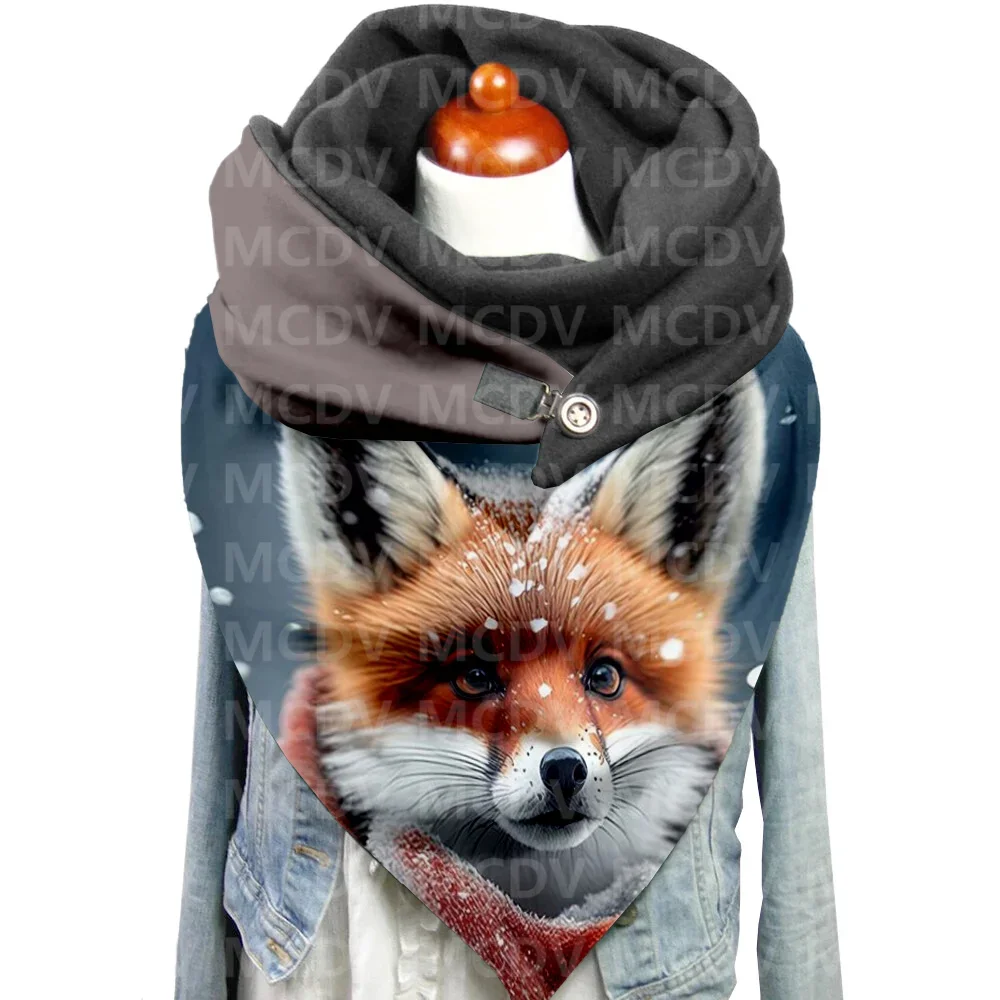 Fox 3D Printed Casual Scarf And Shawl for Women Warm and Comfortable Scarf