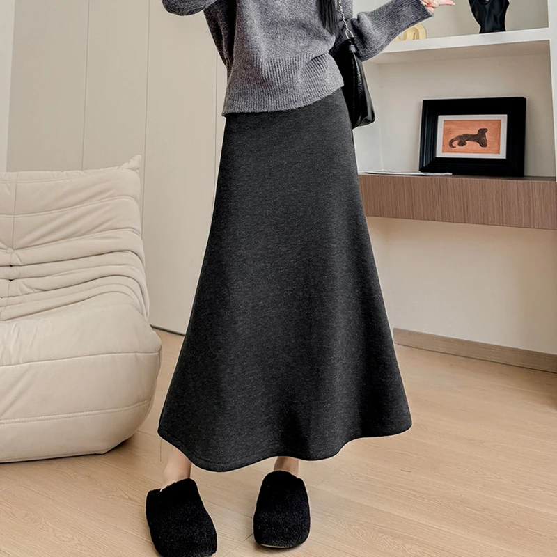 Autumn Winter Warm Mermaid Skirts Women 2025 Elegant High Waist Knitted Long Skirts Woman Comfort Soft Midi Length Skirt Female