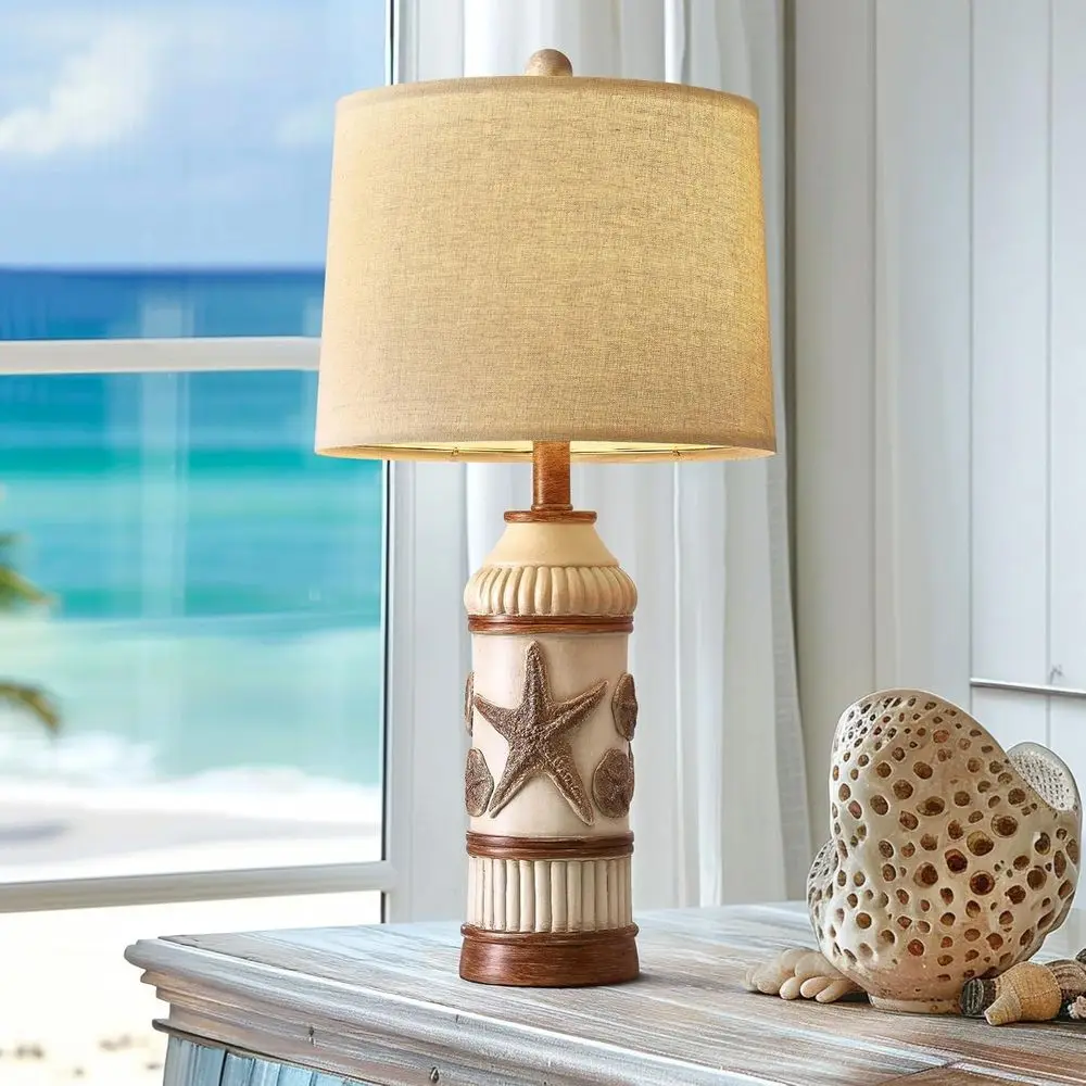 

Настольная лампа OYEARS 24 дюйма для спальни, настольная лампа в стиле бохо для гостиной, прикроватная лампа Bede, морская лампа с декором в виде звездной ракушки или D