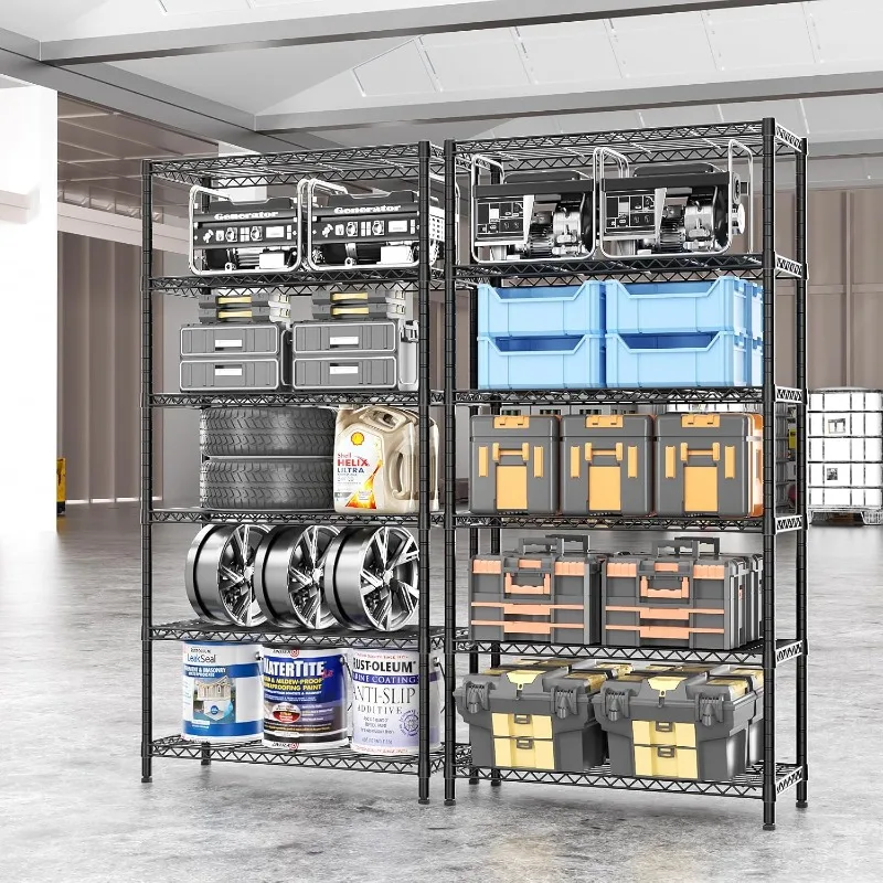 6 Tingkat Rak Organizer Penyimpanan Rak Logam Unit Garasi Rak Dapur Rak Kamar Mandi Organizer 36 "Dx14 Wx72 H Hitam