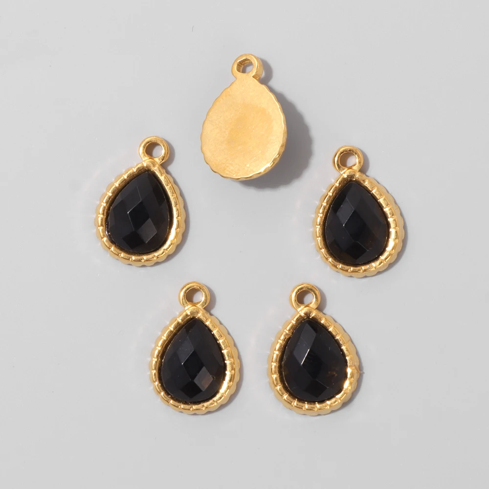 

3Pcs Black Onyx Water Drop Shape Pendant 11*12Natural Stone Rhodochrosites Stainless steel Charm For Jewelry Making DIY Earrings